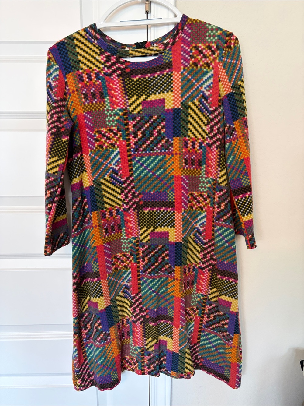 Multicolor Geometric Print Long-Sleeve Women’s Dress